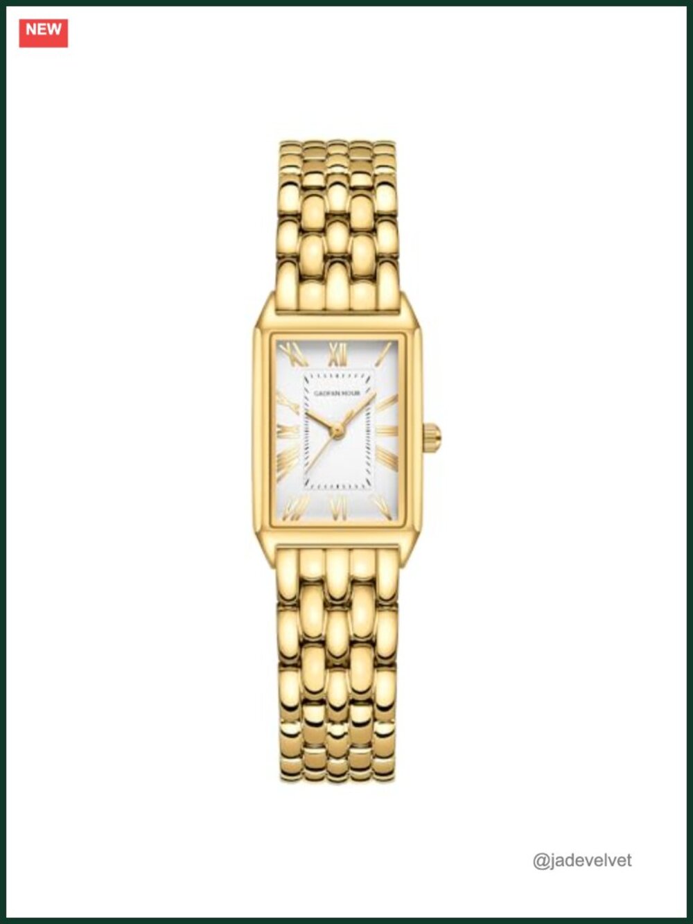 Gold Plated Women's Watch Vintage Rectangular Case White Roman Dial